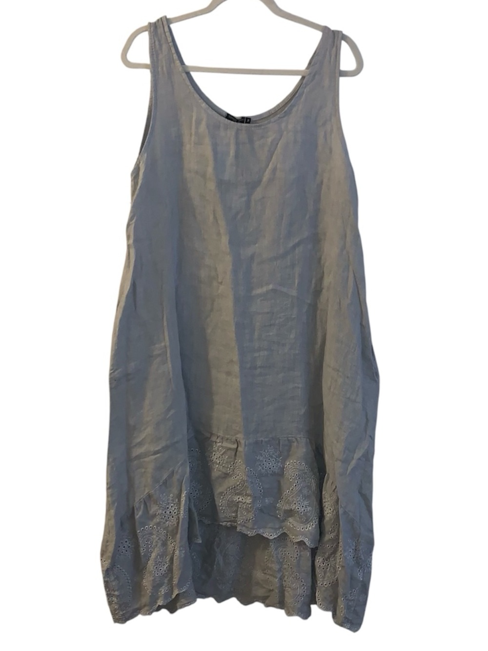 100% linen dress Sleeveless Linen Eyelet Hem Dress XL